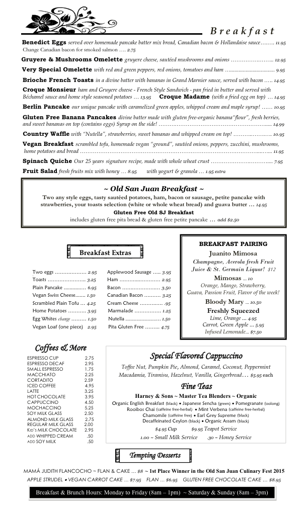 Cafe Puerto Rico San Juan Menu Cafe Puerto Rico San Juan Menu